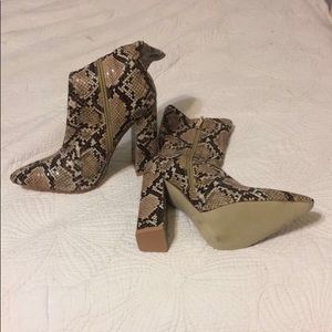 Gwen Beige Snake Block Heel Ankle Boots